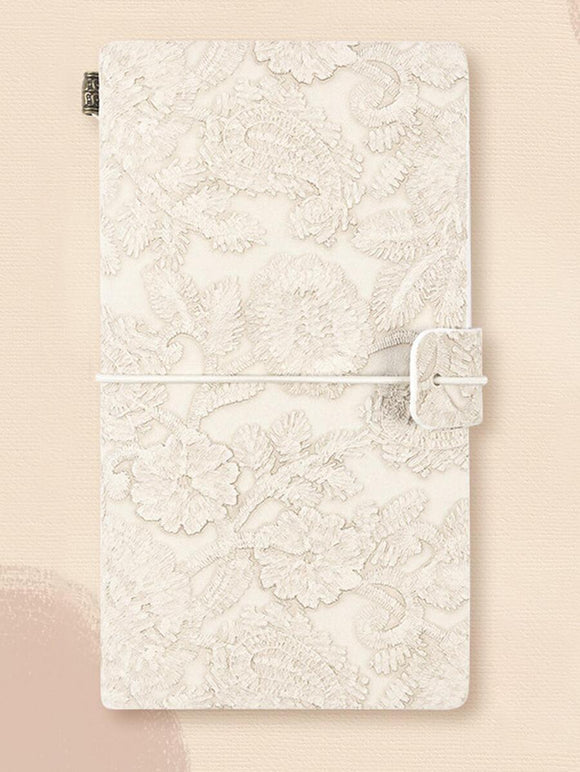 Notebook - Lacy cut cover journal notebook in cream color