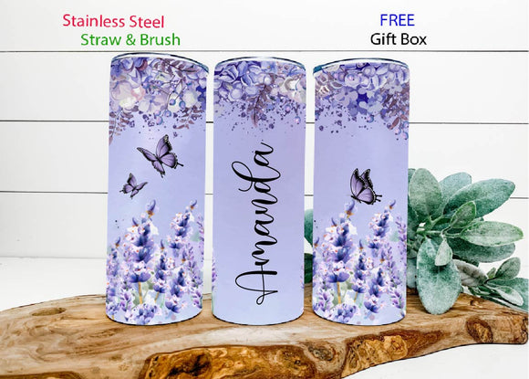 Tumbler - Butterfly lavender tumbler (personalized)