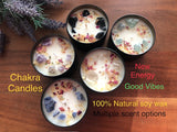 Manifestation chakra candle with crystal gemstones