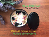 Manifestation chakra candle with crystal gemstones