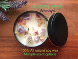 Manifestation chakra candle with crystal gemstones