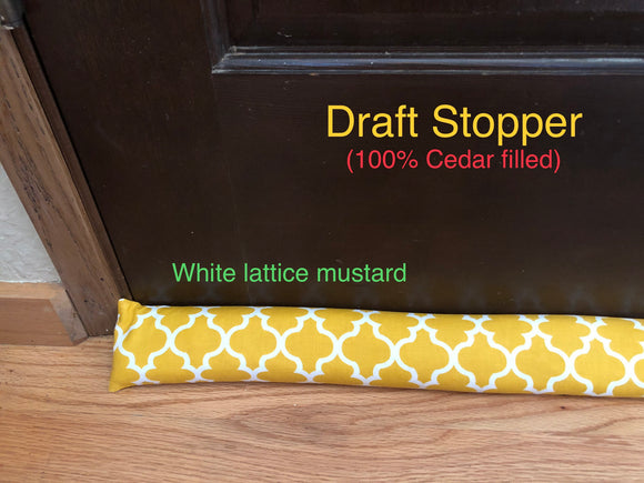 Draft Stopper - White lattice mustard