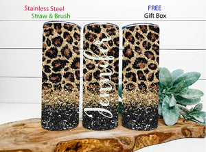 Tumbler - Cheetah leopard animal print tumbler (personalized)