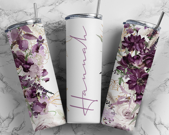 Tumbler - Burgundy gold flowers floral tumbler (personalized)