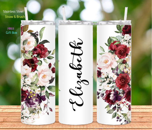 Tumbler - Pink Red Roses Flowers Tumbler (Personalized)
