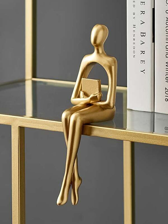 Home Decor - Desk Art - Reader figurine in gold color