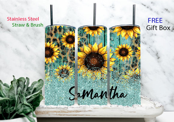 Tumbler - Sunflowers in Teal