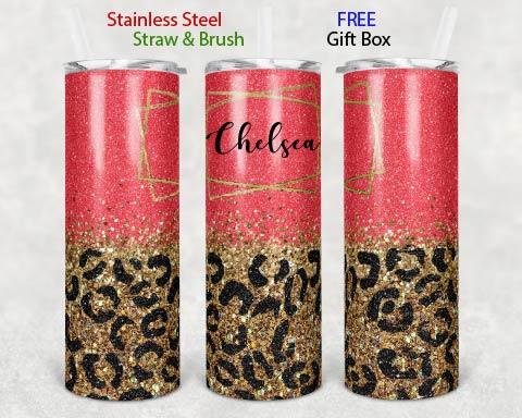 Tumbler - Cheetah Leopard Print with Red Personalized Tumbler 20 oz