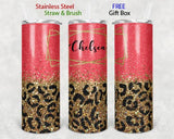 Tumbler - Cheetah Leopard Print with Red Personalized Tumbler 20 oz