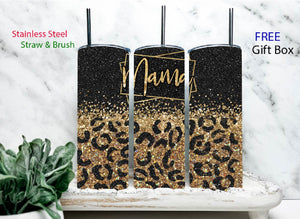 Tumbler - MaMa leopard cheetah tumbler in black