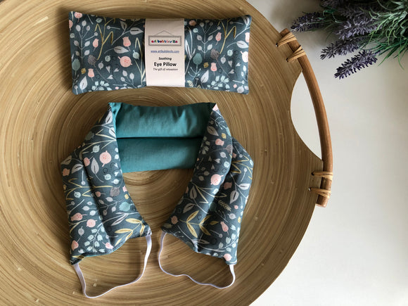 Eye Pillow & Neck Wrap Set - Floral Pastel Green (2pcs)
