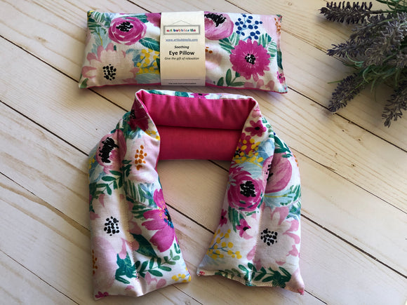 Eye Pillow & Neck Wrap Set - Floral Hot Pink (2pcs)