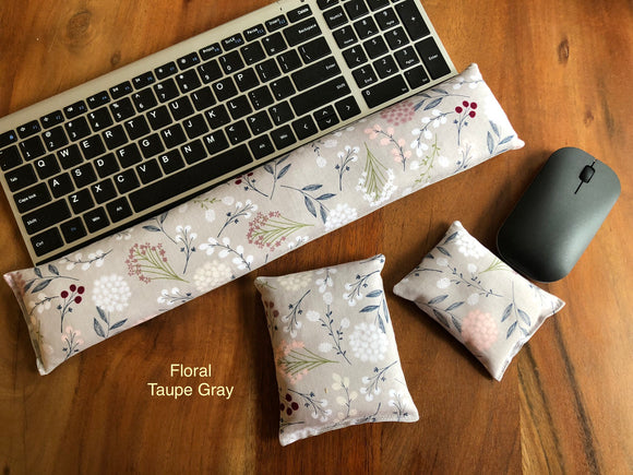 Keyboard Rest, Mouse & Elbow Set - Floral Taupe Gray (3pcs)
