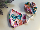 Face Mask - Water Color Butterflies in Bright Pink